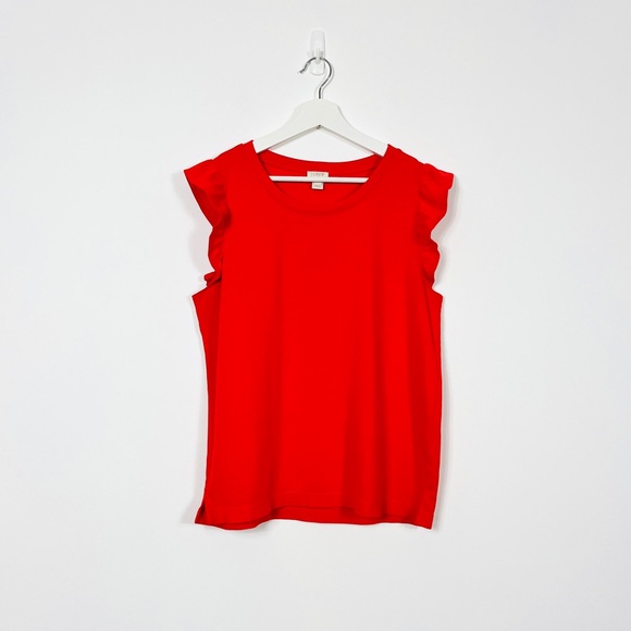 J. Crew Red Frilly Shoulder Short Sleeve Shirt - Picture 1 of 4